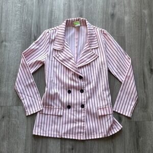 Vintage Charades Pink Black Striped Gangster Moll Suit Blazer Jacket Costume